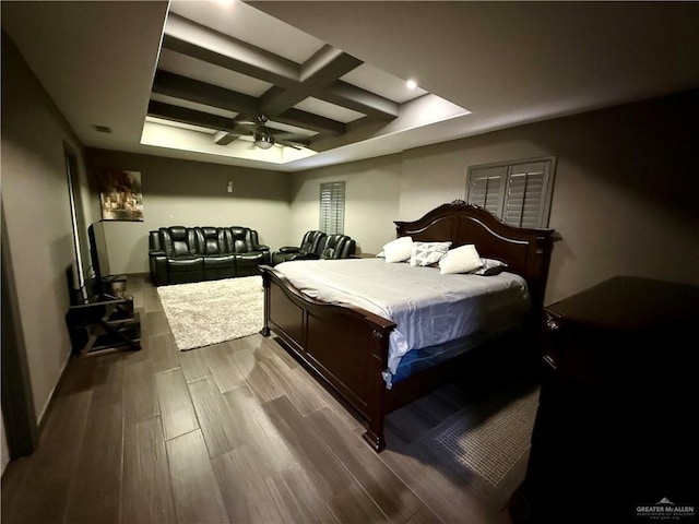 812 W Falcon Ave, Pharr, TX 78577 - bedroom with coffered ceiling, beamed ceiling, dark wood-style floors, and recessed lighting