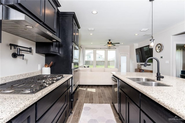6101 White River Dr, Mcallen, TX 78504 - kitchen with recessed lighting, a sink, a ceiling fan, and stainless steel appliances
