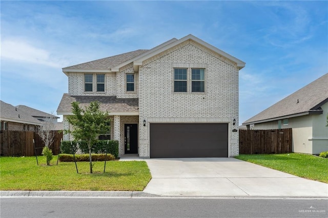 6101 White River Dr, Mcallen, TX 78504 - traditional-style house with fence, a front yard, brick siding, an attached garage, and driveway