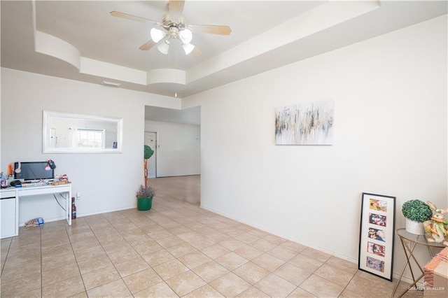 3292 Turquia St, Brownsville, TX 78520 - home office with a raised ceiling, ceiling fan, and light tile patterned flooring