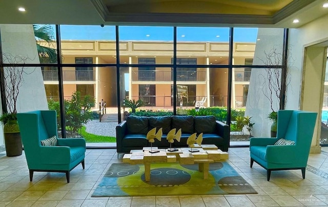 2100 Gulf Blvd, South Padre Island, TX 78597 - community lobby with floor to ceiling windows, ornamental molding, and recessed lighting