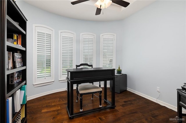 2509 Mcleod Ave, Edinburg, TX 78539 - home office featuring a ceiling fan, baseboards, and wood finished floors