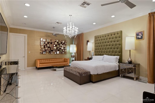bedroom featuring visible vents, recessed lighting, baseboards, and light tile patterned floors