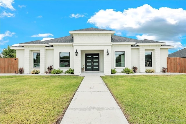 view of front of house with a front lawn and french doors