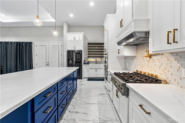 1412 E Mile 2nd Rd, Mission, TX 78574 - kitchen featuring blue cabinetry, stainless steel appliances, white cabinetry, a sink, and recessed lighting