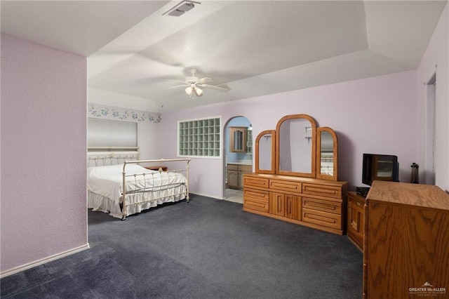 7207 Monroe St, Mission, TX 78572 - bedroom featuring dark colored carpet, a ceiling fan, and baseboards