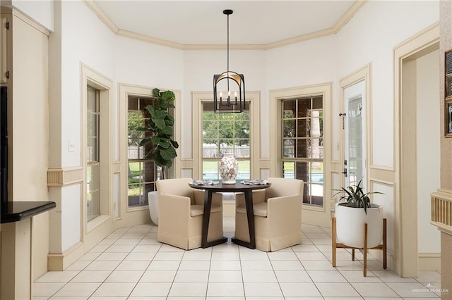 3703 N Glasscock Rd, Palmhurst, TX 78573 - dining room with a chandelier, ornamental molding, and light tile patterned floors