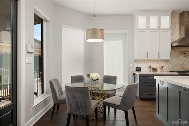 dining space featuring dark wood-type flooring