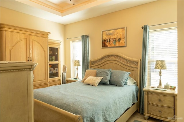 bedroom featuring a tray ceiling