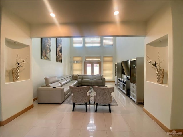 living room featuring light tile patterned floors