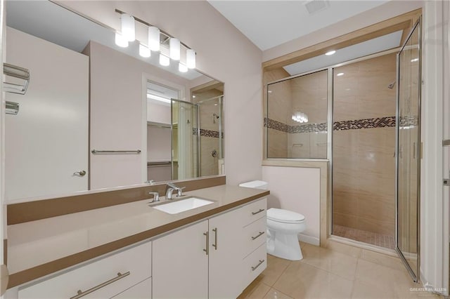 1425 Ozark Ave, Mcallen, TX 78504 - full bathroom with a shower stall, vanity, toilet, and tile patterned flooring
