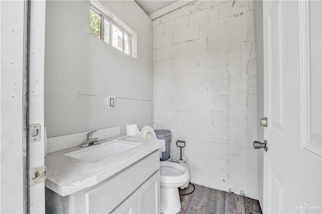 408 S 21st St, Mcallen, TX 78501 - half bathroom with toilet, vanity, and concrete block wall