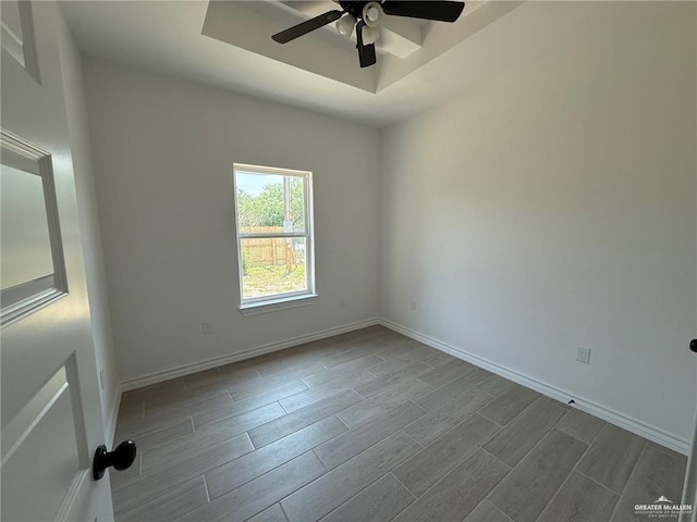 3614 Tecate St, Edinburg, TX 78542 - unfurnished room featuring ceiling fan, wood finish floors, and a tray ceiling