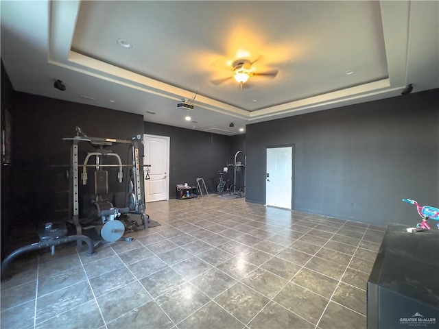 2511 Wisteria St, Rio Grande City, TX 78582 - interior space with a tray ceiling, tile patterned flooring, and a ceiling fan