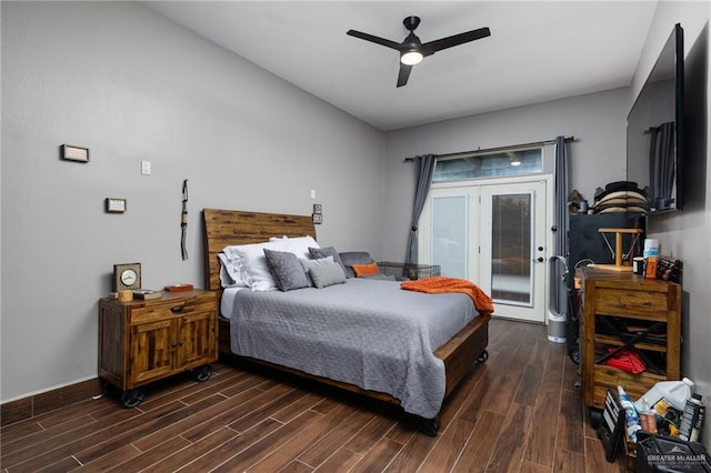 bedroom with access to exterior and ceiling fan