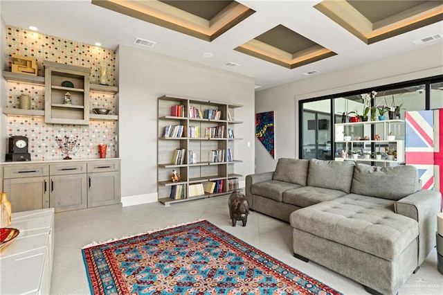 interior space with beam ceiling and coffered ceiling