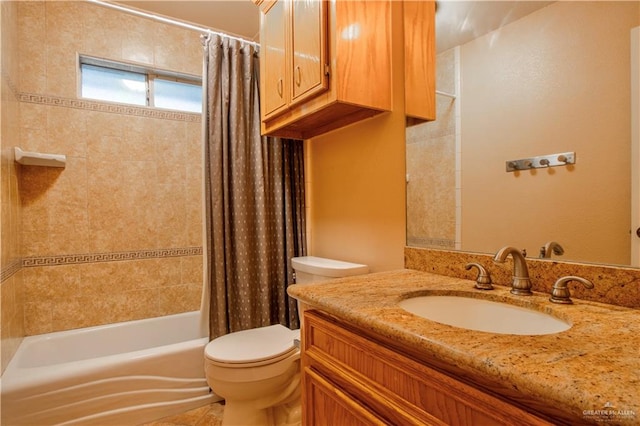 full bathroom featuring vanity, toilet, and shower / bath combo with shower curtain