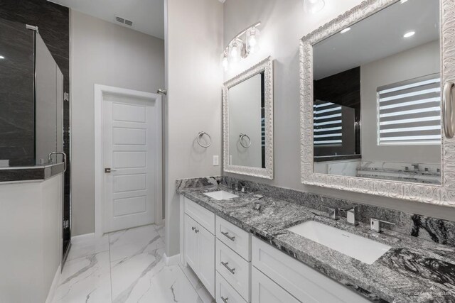 bathroom with vanity and walk in shower
