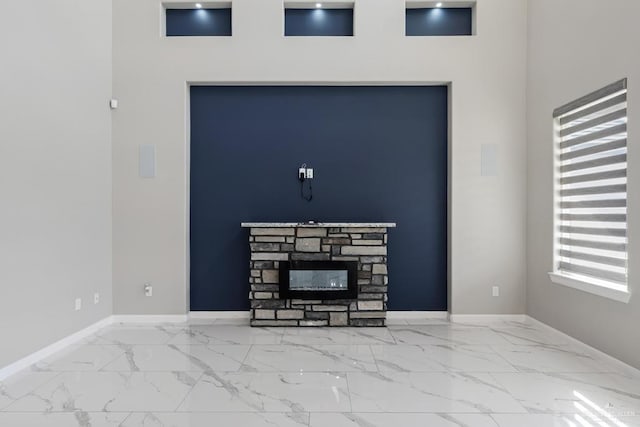 interior space with a fireplace