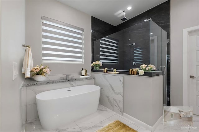 bathroom with plus walk in shower
