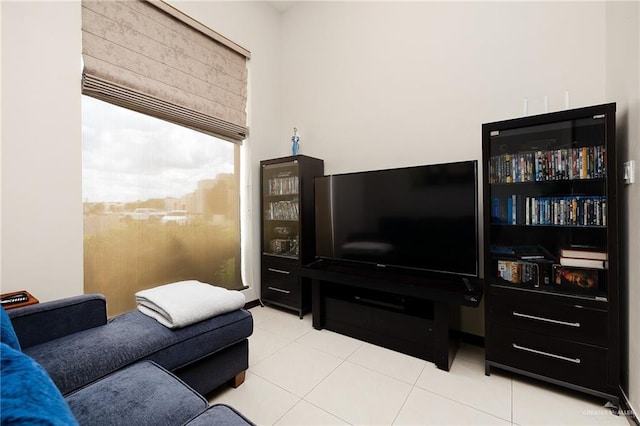 living room with light tile patterned floors