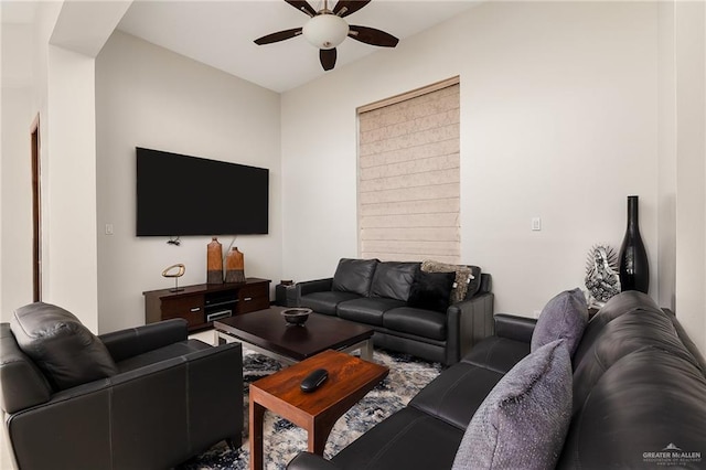 living room featuring ceiling fan