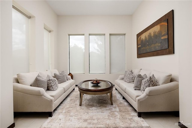 living room featuring light tile patterned floors