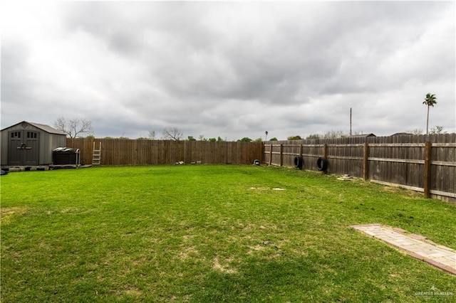 view of yard with a shed