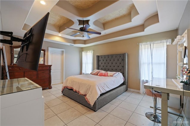 5212 N Huisache St, Pharr, TX 78577 - bedroom with recessed lighting, baseboards, light tile patterned floors, and coffered ceiling