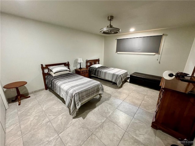 bedroom featuring light tile patterned flooring