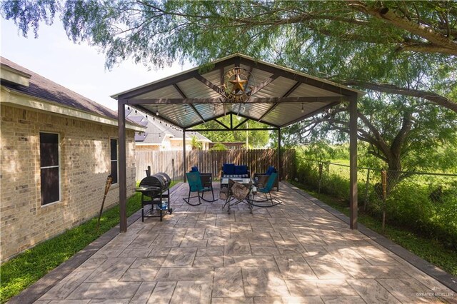 907 Amethyst Dr, Weslaco, TX 78596 - view of patio / terrace with a gazebo, a fenced backyard, and area for grilling
