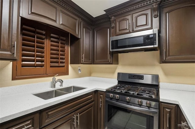 kitchen featuring sink, dark brown cabinetry, and stainless steel appliances