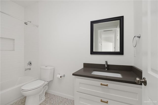 full bathroom with tile patterned floors, vanity, toilet, and tub / shower combination