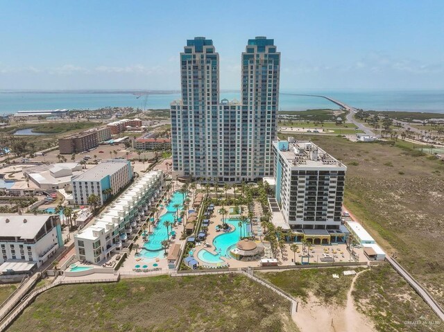 bird's eye view featuring a water view