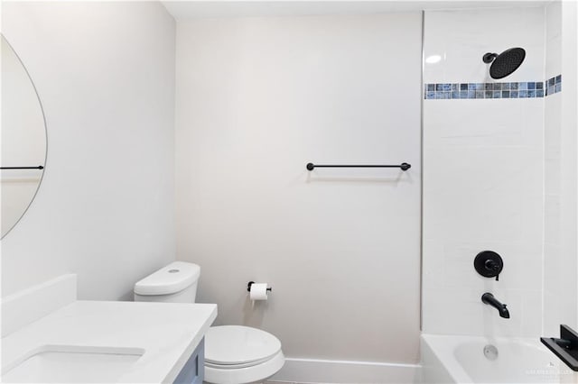 full bathroom featuring vanity, toilet, and tiled shower / bath combo