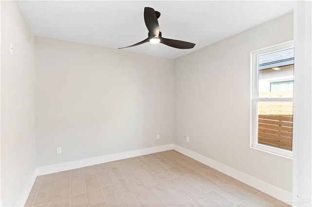 unfurnished room with light hardwood / wood-style floors and ceiling fan