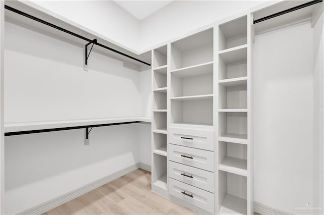 walk in closet with light wood-style flooring