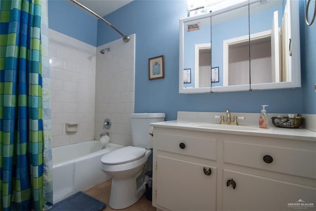2517 E Mile 4th Rd, Mission, TX 78573 - full bathroom featuring shower / bathtub combination with curtain, toilet, vanity, and tile patterned flooring
