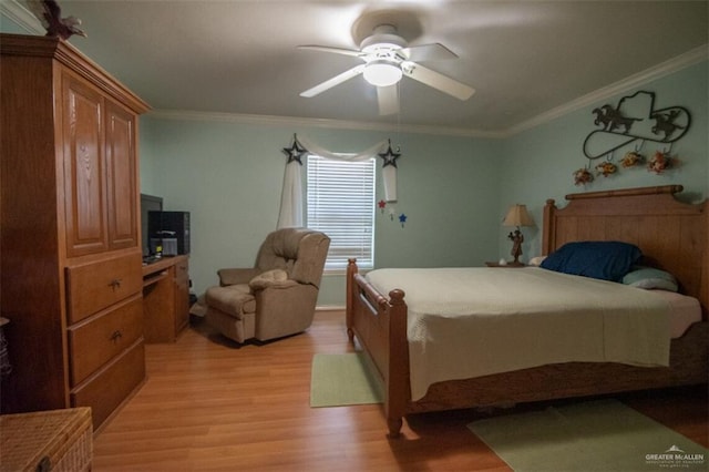 2517 E Mile 4th Rd, Mission, TX 78573 - bedroom featuring ornamental molding, light wood finished floors, and ceiling fan