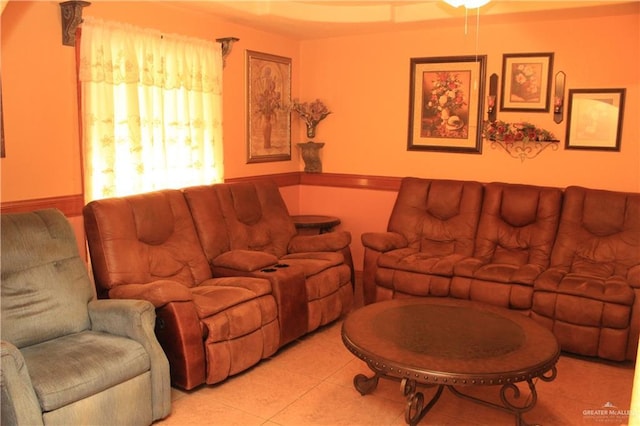 living room with light tile patterned floors