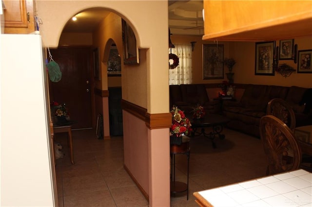 dining area with light tile patterned floors