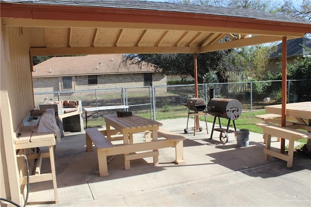 view of patio with a gazebo and area for grilling