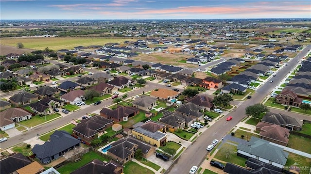 view of aerial view at dusk