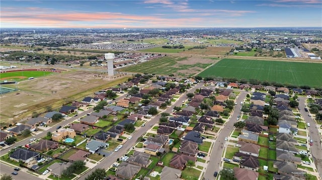 view of aerial view at dusk