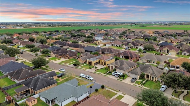 view of aerial view at dusk