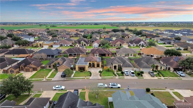 view of aerial view at dusk