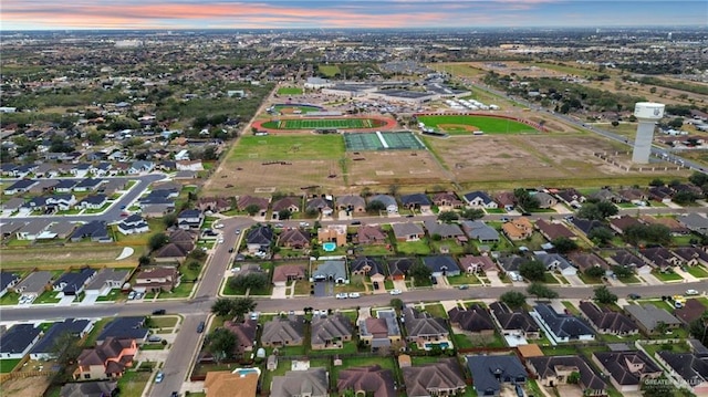 view of aerial view at dusk