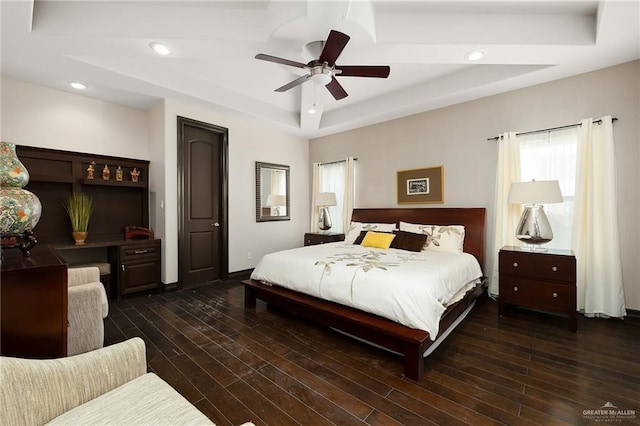 1807 Pecos St, Mission, TX 78572 - bedroom with a raised ceiling, recessed lighting, wood finished floors, and a ceiling fan
