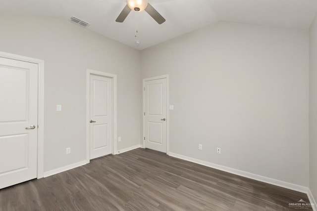 14222 Chalk Ridge Dr, Mcallen, TX 78504 - unfurnished bedroom featuring lofted ceiling, dark wood-style flooring, baseboards, and ceiling fan