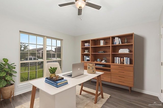 14222 Chalk Ridge Dr, Mcallen, TX 78504 - office space featuring baseboards, dark wood finished floors, and a ceiling fan